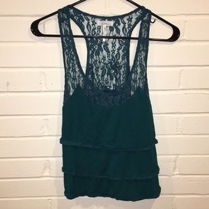 ! Kirra - Lace Layered Teal Tank Top